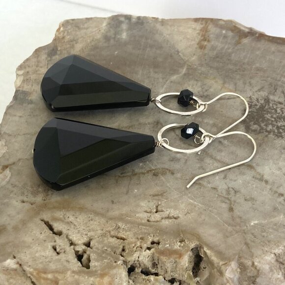 Deb Guyot Sterling Silver 925 Faceted Teardrop Black Tourmaline Dangle Earrings - Picture 6 of 16